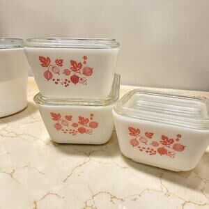 Pink Gooseberry Pyrex 3 piece Refrigerator set